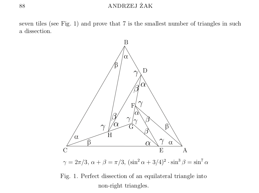 equilateral triangle perfect dissection into 7 non-right triangles